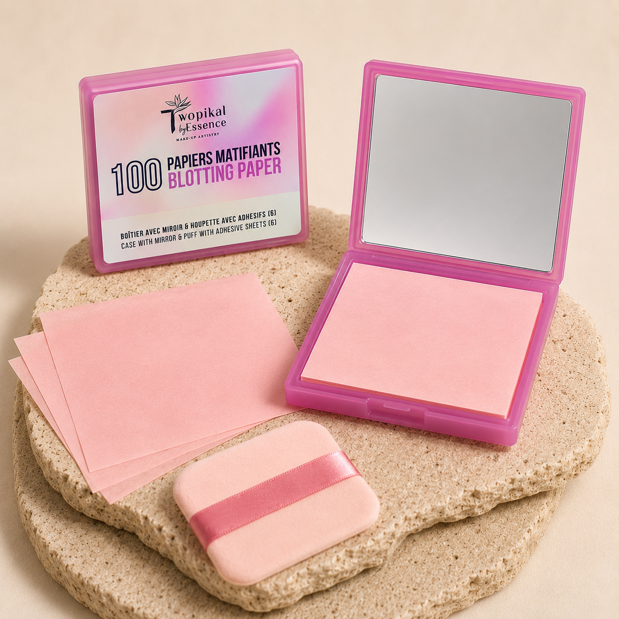 Papiers Matifiants – Boîtier avec miroir & houpette